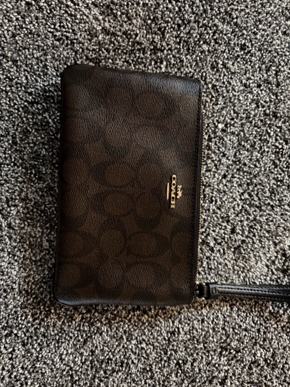 Coach Black/Brown Signature Zip Wristlet with Gold Logo